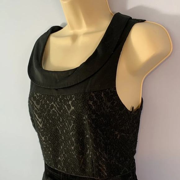 DEMOISELLE size 6 jacquard pleated midi dress black satin waist scoop neck - Picture 3 of 11